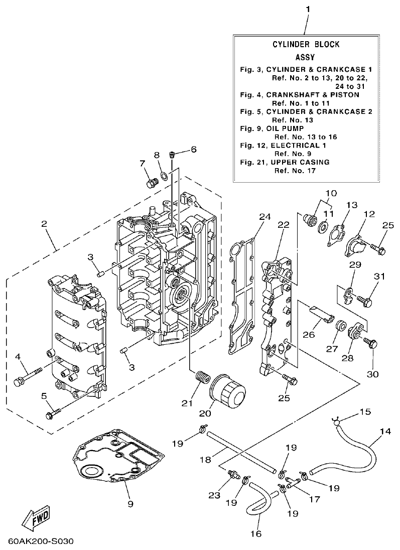 Yamaha F50DET, FT50CET CYLINDER & CRANKCASE 1 parts diagram
